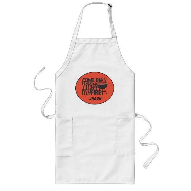 Funny BBQ Light My Fire Backyard Grill Personalise Long Apron (Front)