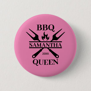 Funny BBQ Personalised Barbecue Queen Apron Cuttin 6 Cm Round Badge