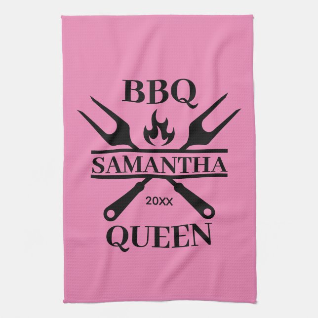 Funny BBQ Personalised Barbecue Queen Apron Cuttin Tea Towel (Vertical)