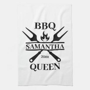 Funny BBQ Personalised Barbecue Queen Apron Cuttin Tea Towel