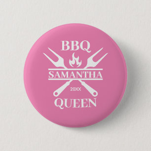 Funny BBQ Personalised Barbecue Queen Button