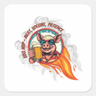Funny BBQ Pig Beer Mug 4th of July | Grill Master Square Sticker