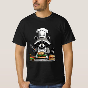 Funny BBQ Racoon Flipping Burgers T-Shirt