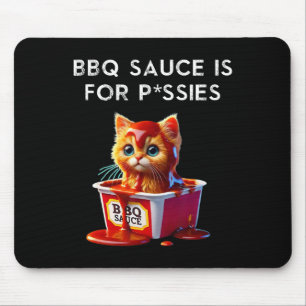 Funny Bbq Sauce Cat Humour Kitten Lover Gift Grill Mouse Pad
