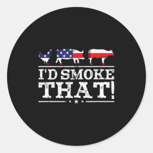 Funny Bbq Shirt I'd Smoke That Meat Tmaster Grill Classic Round Sticker