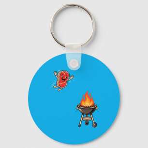 Funny Bbq Steak Jumping Into Grill Barbecue Master Key Ring