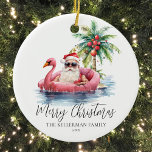 Funny Beach Christmas Ceramic Tree Decoration<br><div class="desc">Get into the holiday spirit with this unique Christmas ornament featuring a relaxed Santa Claus in sunglasses lounging in a pink flamingo floaty in the ocean. Perfect for adding a beachy vibe to your Christmas tree, this ornament is ideal for those who live in tropical places like Florida, Hawaii, or...</div>