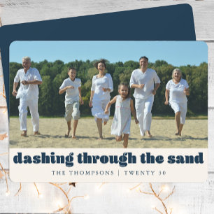 Funny Beach Christmas Custom Family Photo Blue Holiday Card