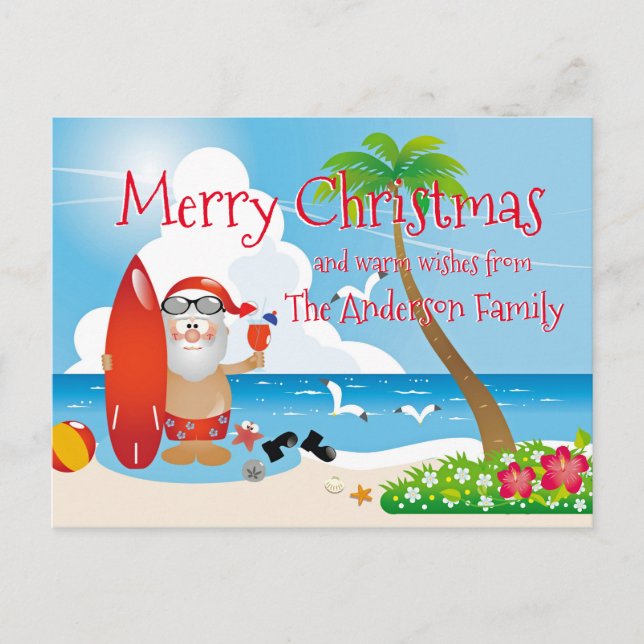 Funny Beach Christmas Greetings Postcard (Front)