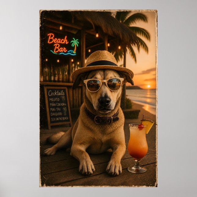 Funny Beach Dog Wall Art Printable (Front)