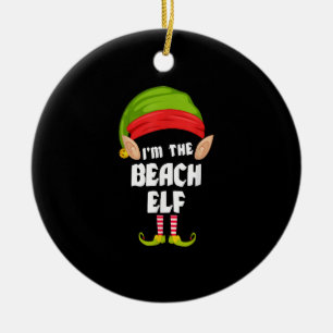 Funny Beach Elf Matching Family Group PJ Christmas Ceramic Tree Decoration