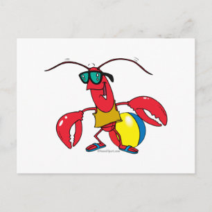 funny beach going lobster cartoon postcard