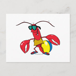 funny beach going  lobster cartoon postcard