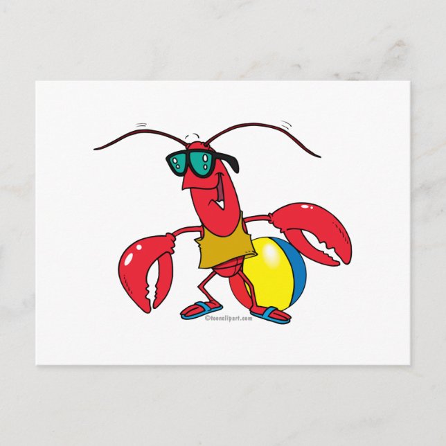 funny beach going  lobster cartoon postcard (Front)