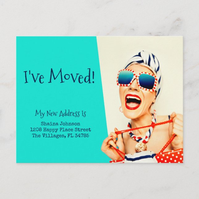 Funny Beach Lady I've Moved Postcard (Front)