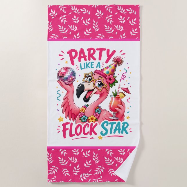 Funny beach pink flamingo beach  towel (Front)