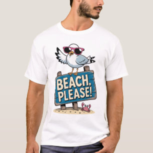 Funny Beach Please Seagull Pink Glasses Summer T-Shirt