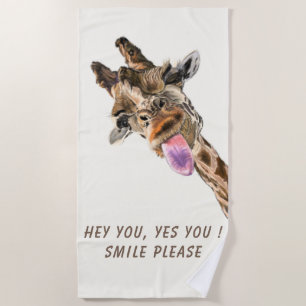 Funny Beach Towel Playful Giraffe - Custom Text