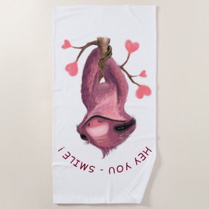 Funny Beach Towel Playl Sloth Smile - Custom Text