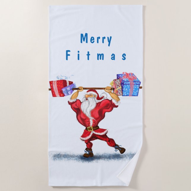 Funny Beach Towel with Bodybuilder Santa Claus (Front)