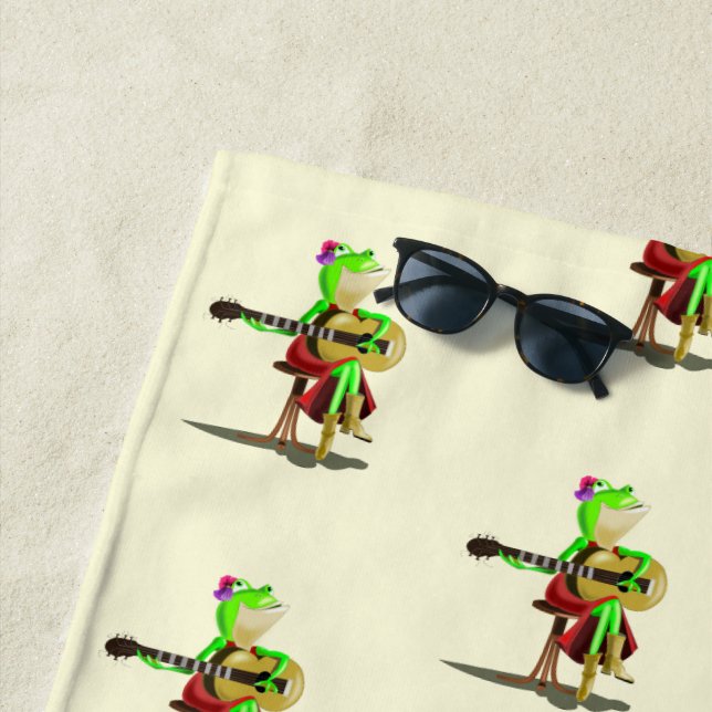 Funny Beach Towel with Frog Playing Guitar (In Situ)