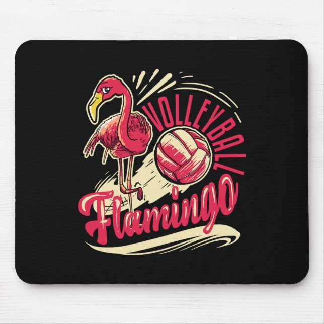Funny Beach Vball Pink Flamingo Volleyball Mouse Pad (Front)