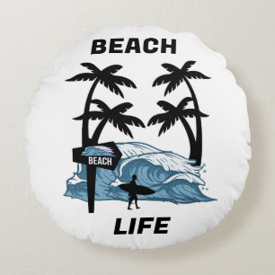 Funny Beach Wave Round Cushion