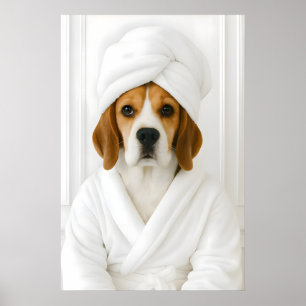 Funny Beagle Bathroom Print, Beagle In Bathrobe Poster