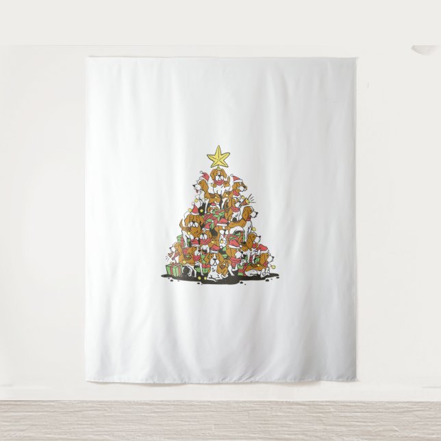 Funny beagle Christmas tree for beagle dog lovers  Tapestry (Front)