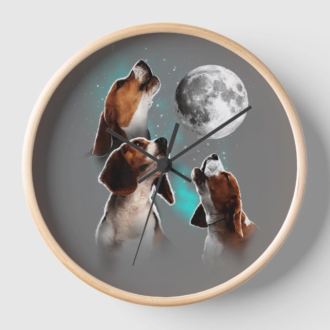  Funny Beagle Dog / Beagle Howling At  Moon  Clock (Front)