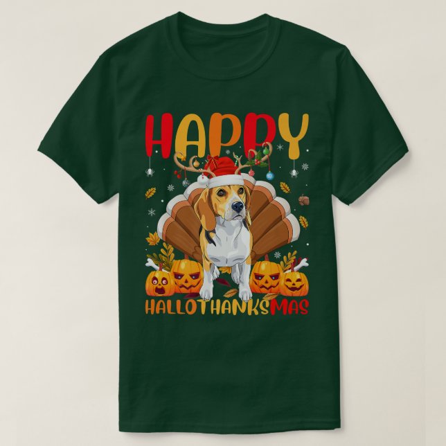 Funny Beagle Dog Lover Happy Beagle HelloThanksMas T-Shirt (Design Front)