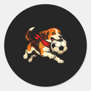 Funny Beagle Dog Playing Soccer Game Day  Classic Round Sticker