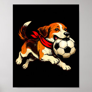 Funny Beagle Dog Playing Soccer Game Day Poster