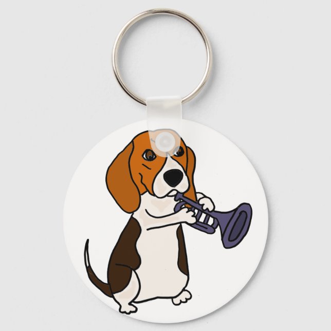 Funny Beagle Dog Playing Trumpet Key Ring (Front)