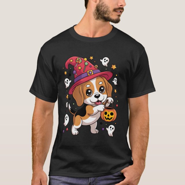 Funny Beagle Dog Pumpkin Ghost Candy Witch Hallowe T-Shirt (Front)