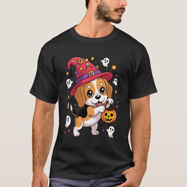 Funny Beagle Dog Pumpkin Ghost Candy Witch Hallowe T-Shirt (Front)