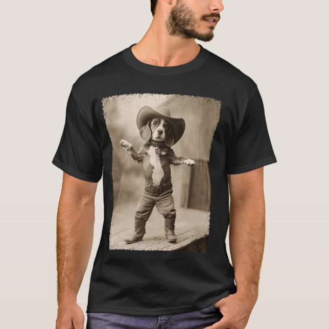 Funny Beagle Dog Silly Cowboy T-Shirt (Front)