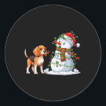 Funny Beagle Dog Snowman Christmas Tree Lights Xma Classic Round Sticker<br><div class="desc">Funny Beagle Dog Snowman Christmas Tree Lights Xmas Pjs Kids</div>