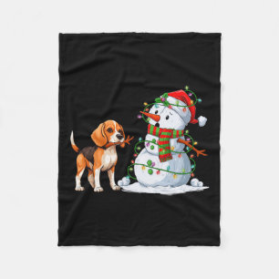 Funny Beagle Dog Snowman Christmas Tree Lights Xma Fleece Blanket