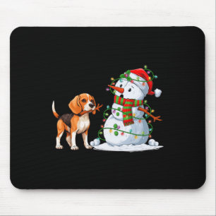 Funny Beagle Dog Snowman Christmas Tree Lights Xma Mouse Pad