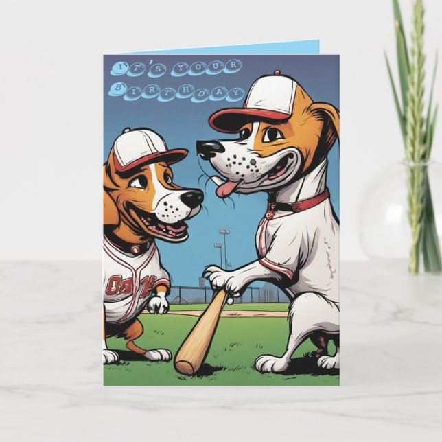 Funny Beagle Dogs play baseball birthday Card (Front)