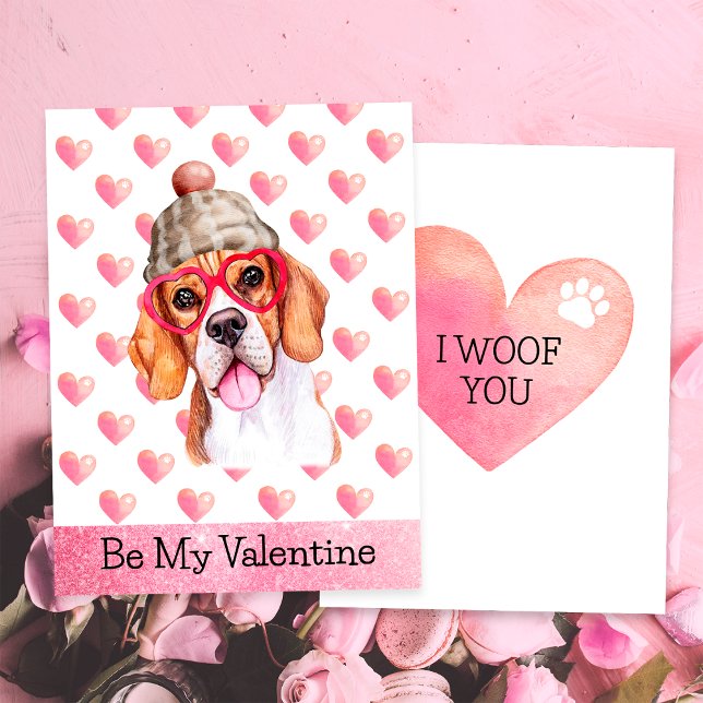 Funny Beagle I Woof You Dog Valentine's Day Holiday Card (Creator Uploaded)