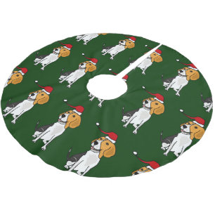 Funny Beagle in Santa Hat Christmas Tree Skirt