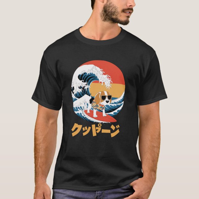 Funny Beagle Japanese Kanagawa Wave Dog T-Shirt (Front)