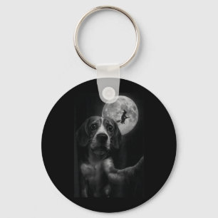 Funny Beagle Selfie Flying Witch Halloween Dog Key Ring