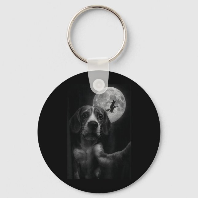 Funny Beagle Selfie Flying Witch Halloween Dog Key Ring (Front)