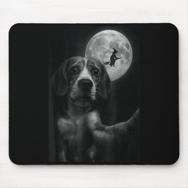 Funny Beagle Selfie Flying Witch Halloween Dog Mouse Pad (Front)