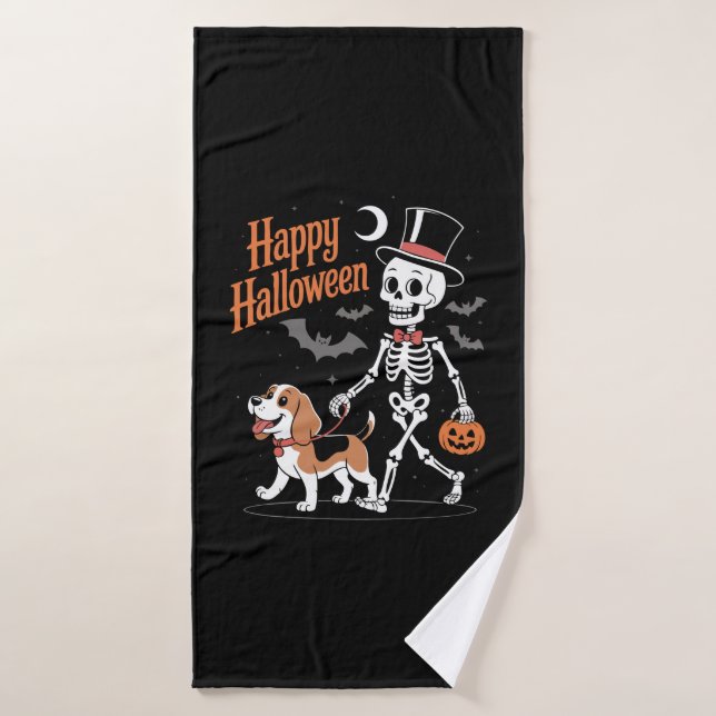 Funny Beagle Skeleton Dog Walking Bath Towel (Bath Towel)
