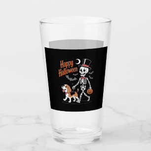 Funny Beagle Skeleton Dog Walking Glass