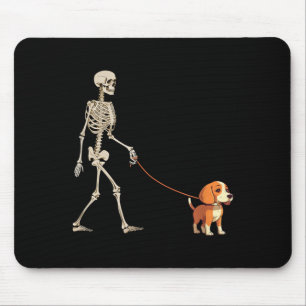 Funny Beagle Skeleton Dog Walking Halloween Dog Mouse Pad